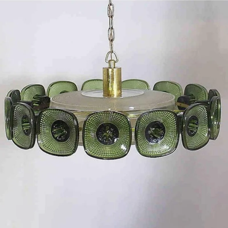 

Vintage Glass Petal Chandelier for Living Room Dining Room French Green Cear Glass Hanging Pendant Chandelier Lights Bedroom