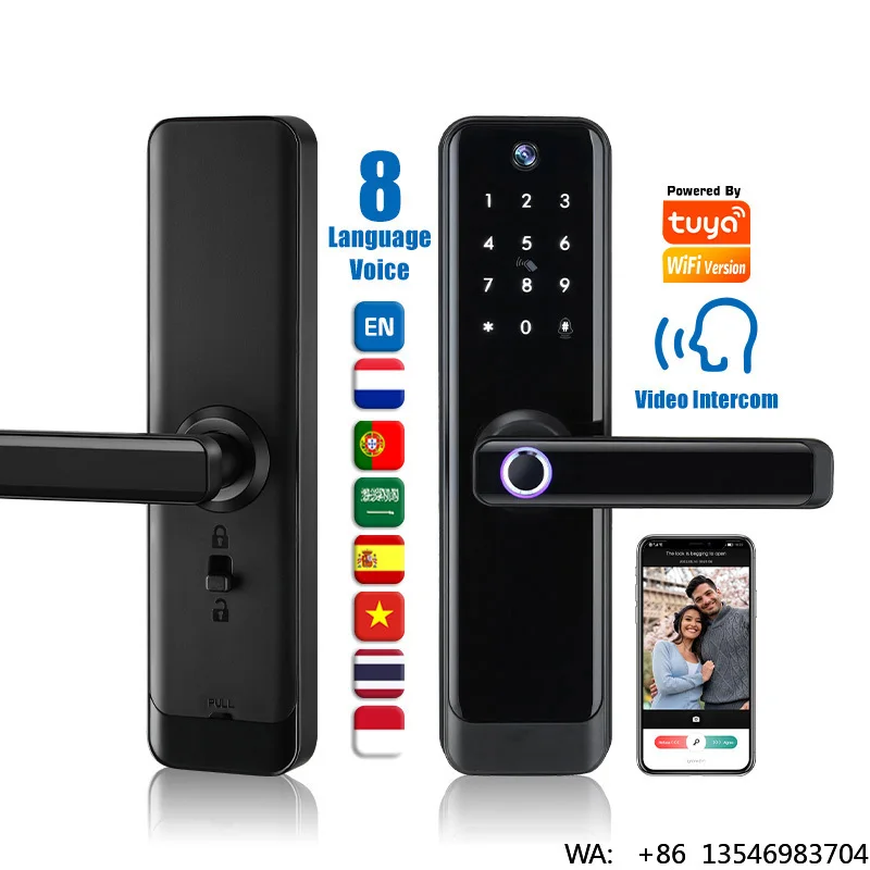 Cerradura Inteligente con Videollamada WiFi, Manija de Puerta con Huella Dactilar y Entrada sin Llave, Compatible con la Aplicación Tuya, Cerraduras Inteligentes con Cámara