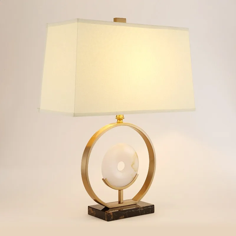 New Chinese creative jade table lamp, marble all-copper classical art villa living room bedroom study decorative table lamp