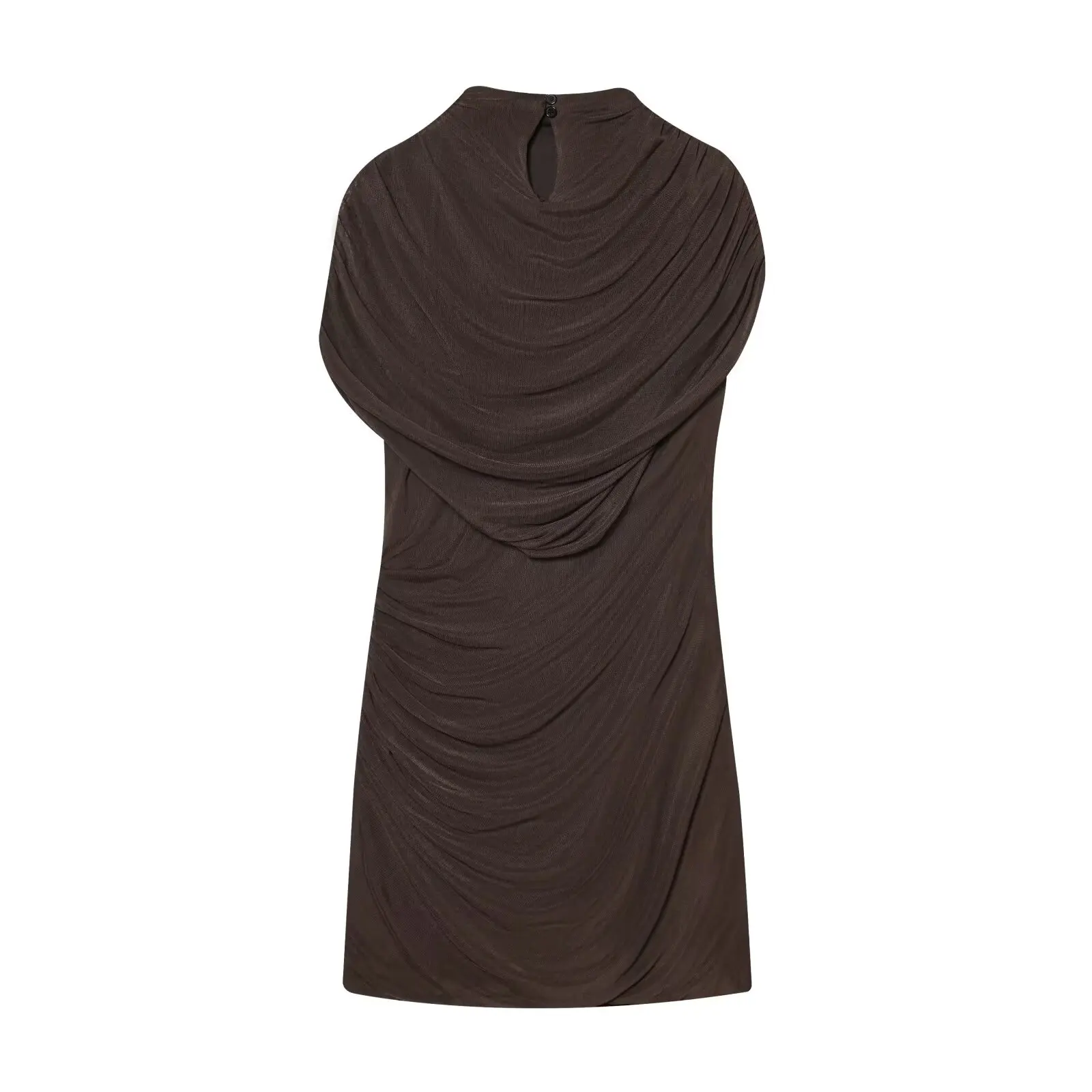 BSAY 2026 Sommer Damen Drapiertes Mesh-Layered Mini-Kleid Ärmellos Hochgeschlossen Gerafftes Bodycon Kurzkleid Elegante Party Club Outfits – Detail 10