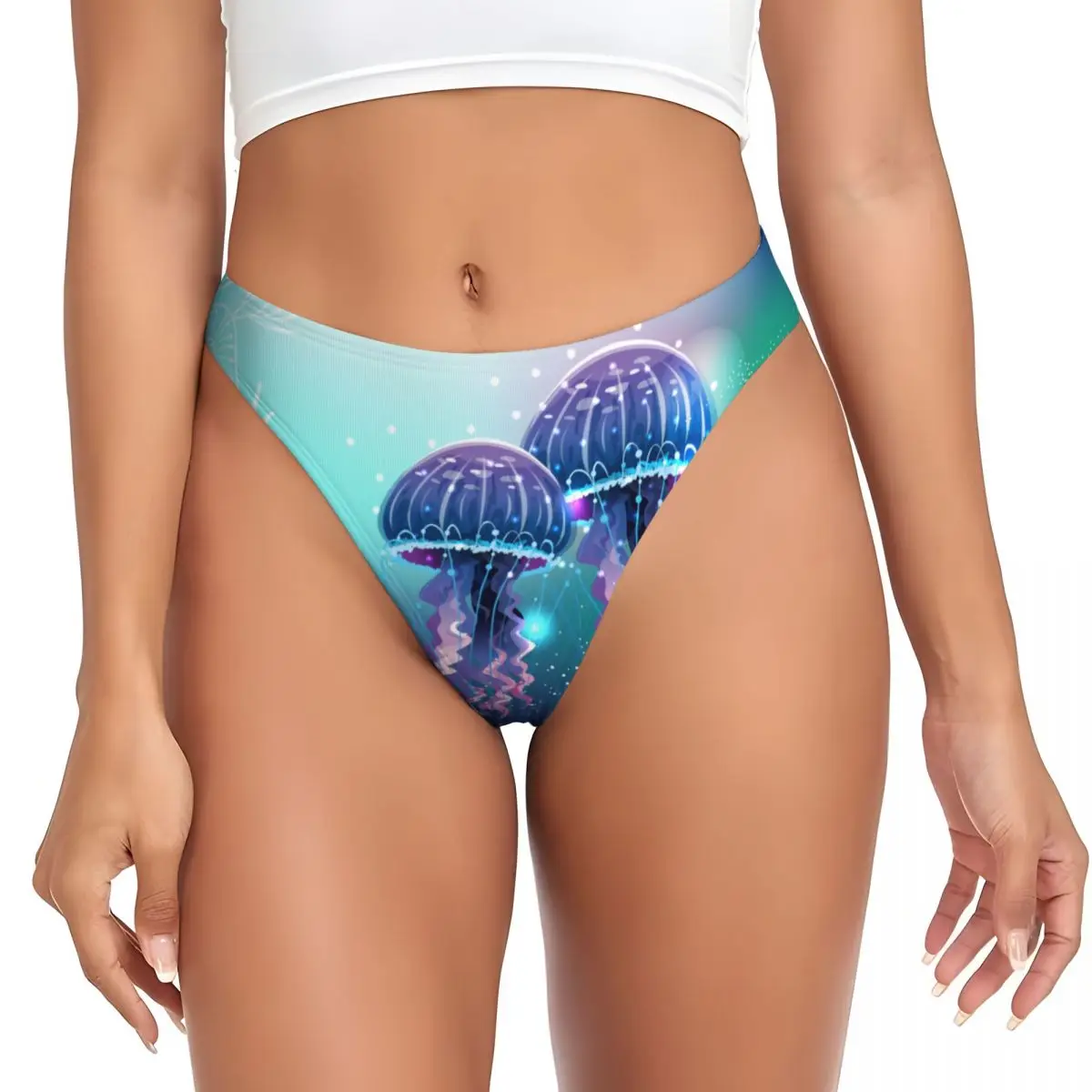 Kadınlar için Thongs V Bel G-String Külot Sihirli Parlayan Denizanası Sualtı Iç Çamaşırı Nefes