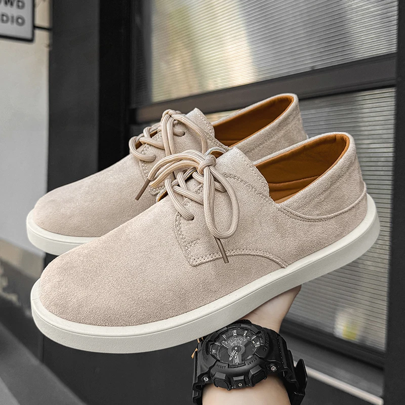 

Mens Board Shoes High-quality Soft Leather Lightweight Casual Lace Up Loafers Anti Slip Walking Comfortable Flat Driving Shoes