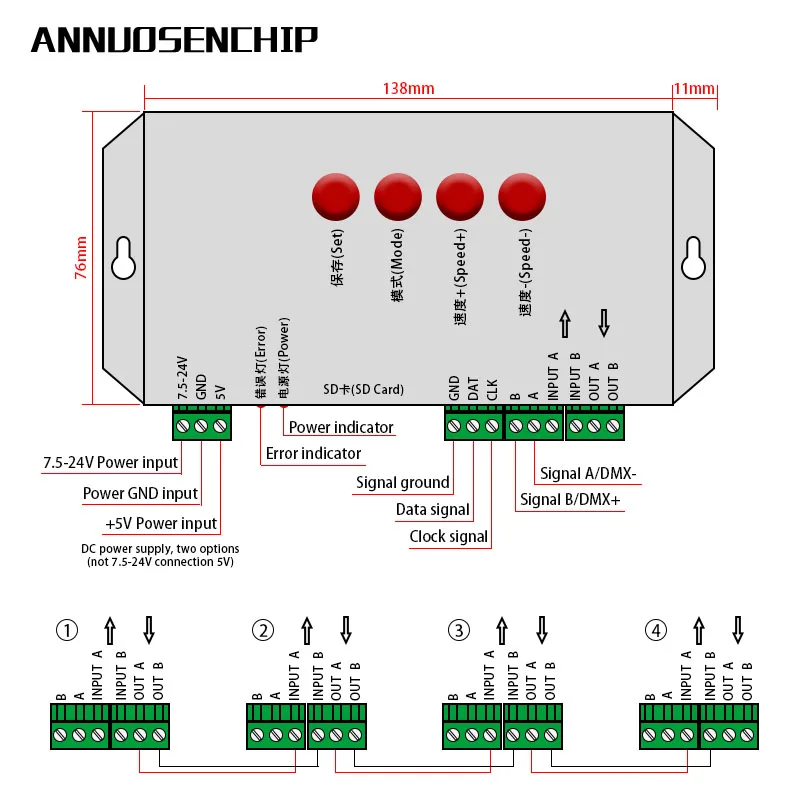 T1000S LED Programmable Controller DC 5-24V Max 2048 Pixels For WS2801 WS2811 WS2812B LPD6803 SK6812 RGB Magic Color Strip Light