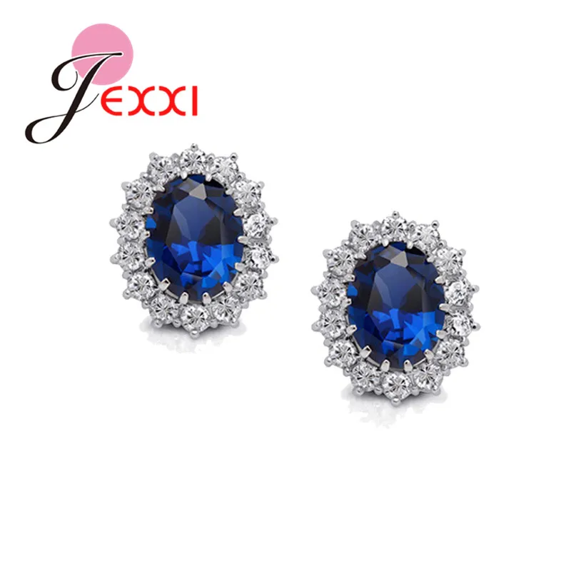 Cute Fox Flower Square Stud Earrings for Women 925 Silver Color Lucky Blue Gem Ear Studs Genuine Cubic Zirconia Fine Jewelry