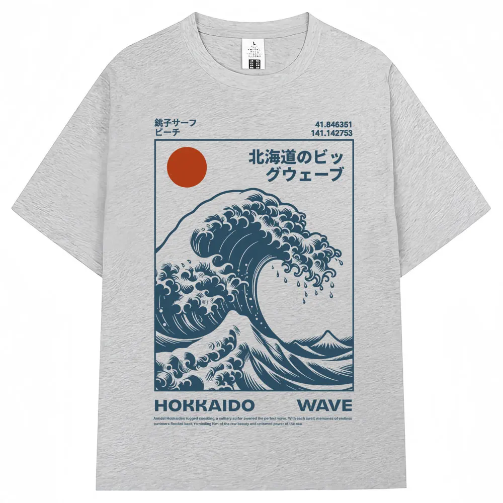 Style japonais Hokkaido vague Vintage T-shirt hommes femmes Harajuku mode haute qualité t-shirts surdimensionné été T-shirt