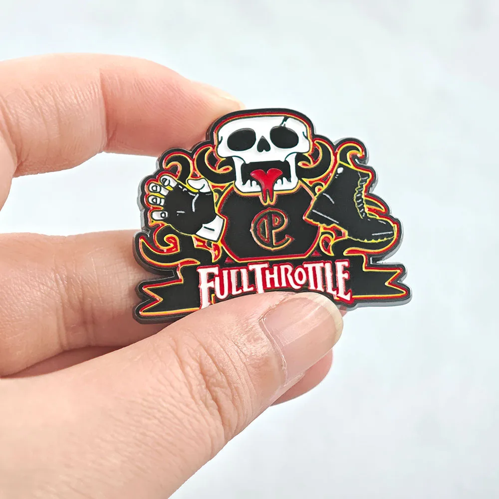 Full-Throttle Metal Brooch Corley Pistons CP Enamel Pin Retro PC Game Fan Collection Biker Skull Clothes Backpack Lape view 5