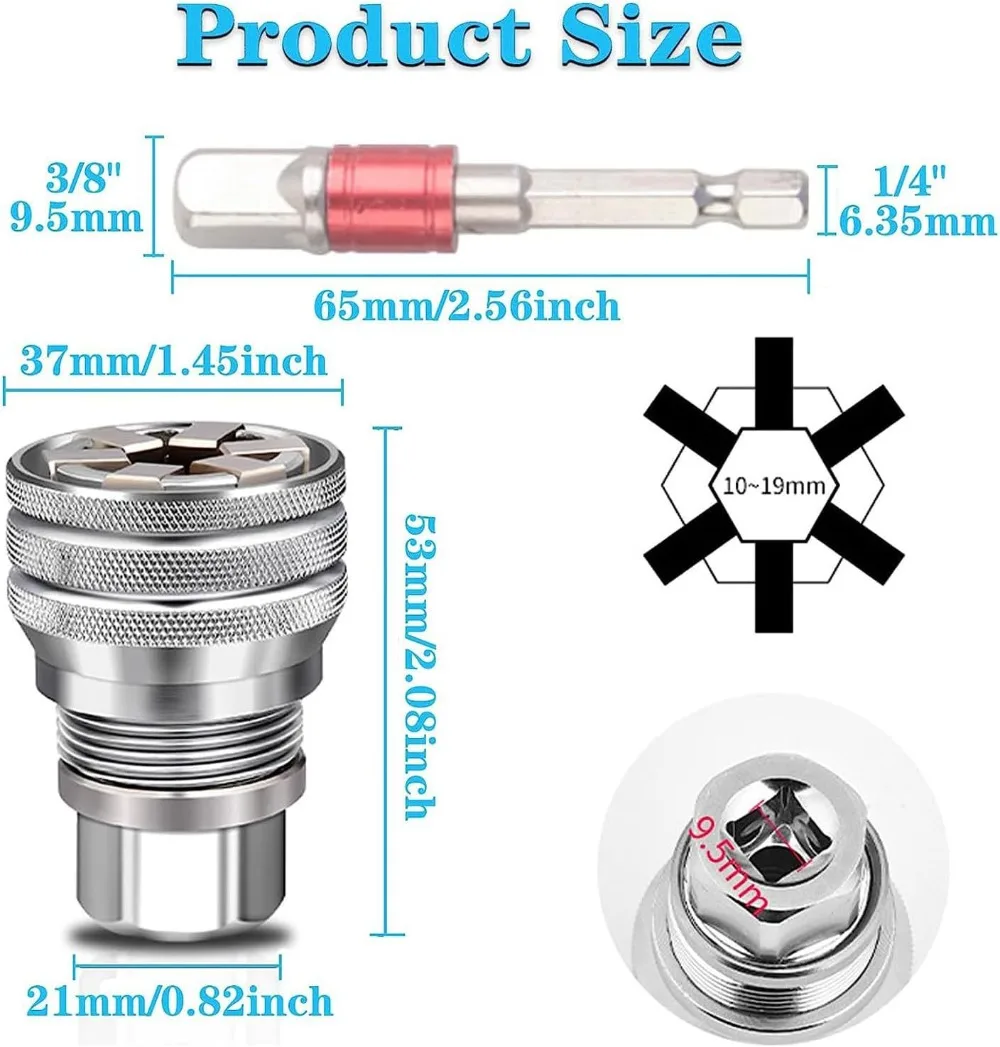 Universal Adjustable Magic Socket 3/8‑3/4, 10‑19mm Multi‑Function Socket Adapter for Electric Wrench & Ratchet Wrench