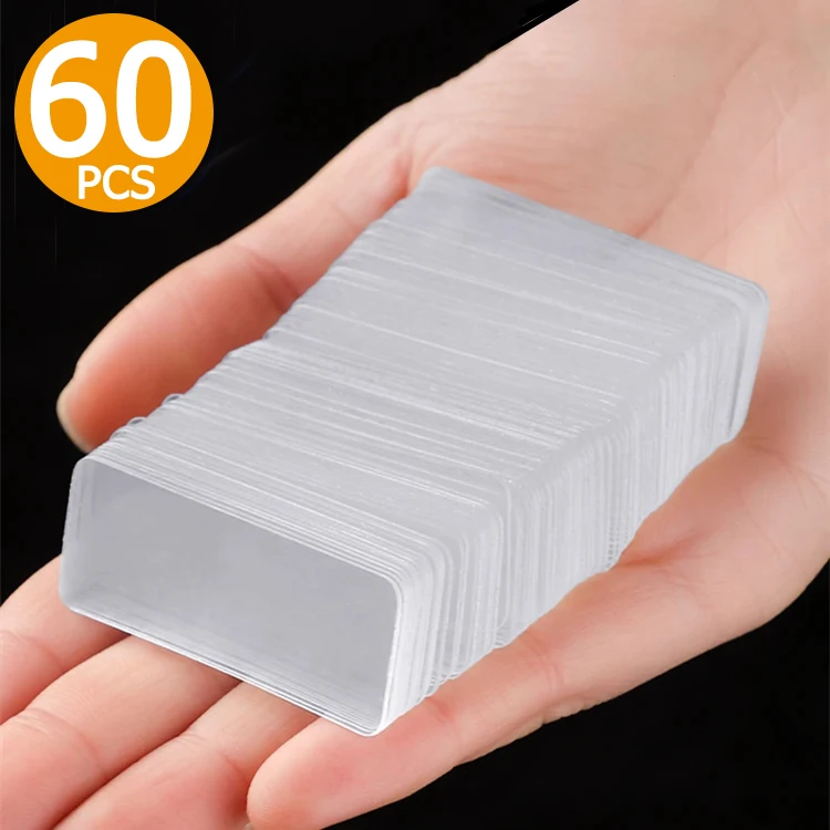 60pcs Self-Adhesive Double Sided Stickers Traceless Tape Reusable Ano PVC Square Sticker Waterproof Transparent Wall Tapes