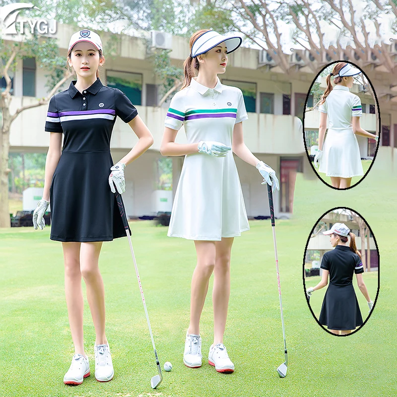 

TTYGJ 2025 Summer Women Polo Lapel College Style Dress Ladies Short Sleeve Slim Golf Tennis Dress High Waisted Short Skirt
