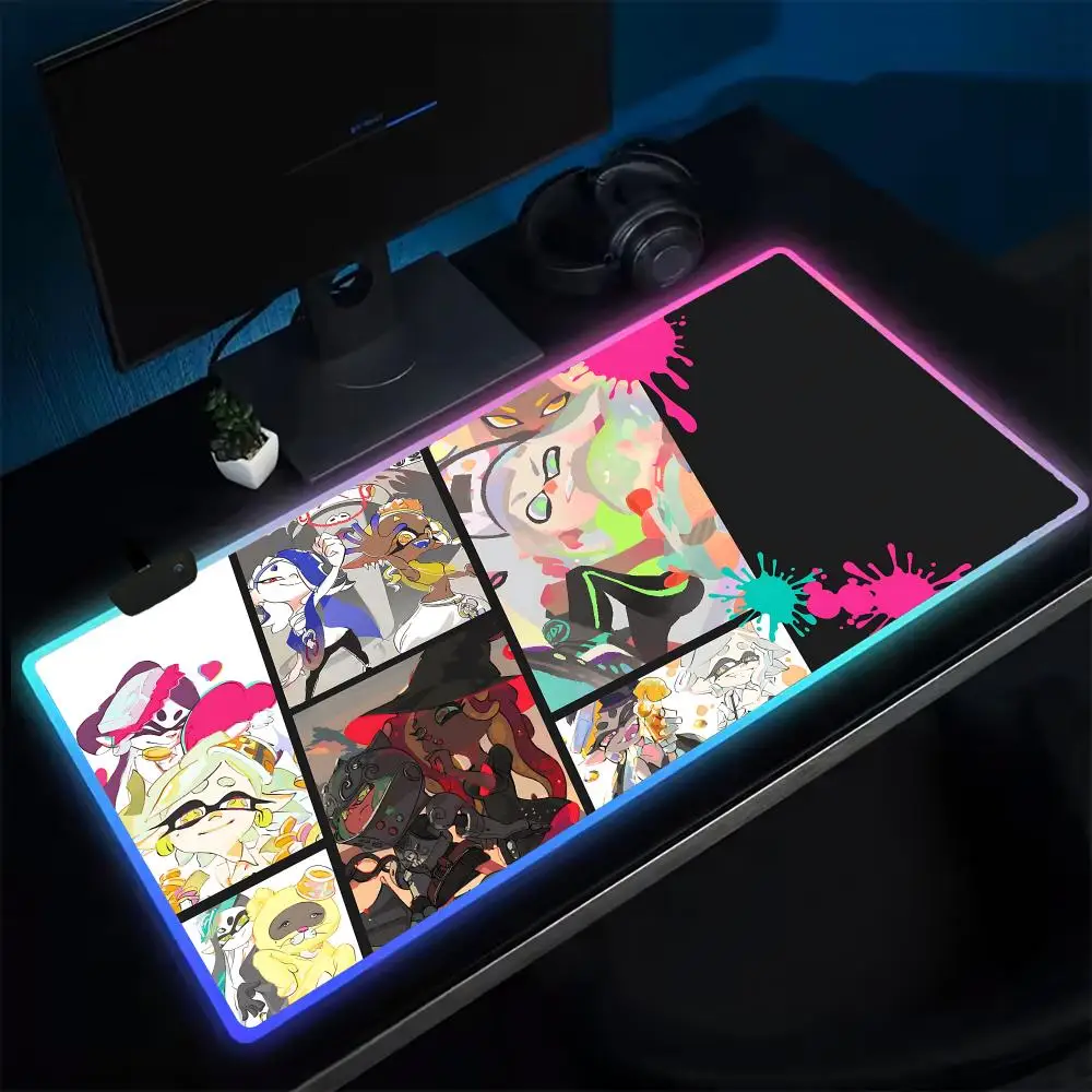 COOL Splatoon Mouse Pad Anime Gaming Mouse Pad LED Table Pads Backlit Rubber Desktop XXL Mousepad RGB Desk Mats