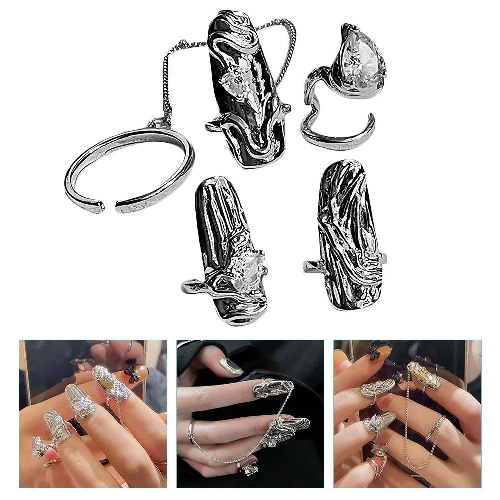 

4pcs Nail Women Fingernail Decoration Claw Finger Tip Jewelry Alloy Halloween Wedding Party Costume Adjustable Chic Gift
