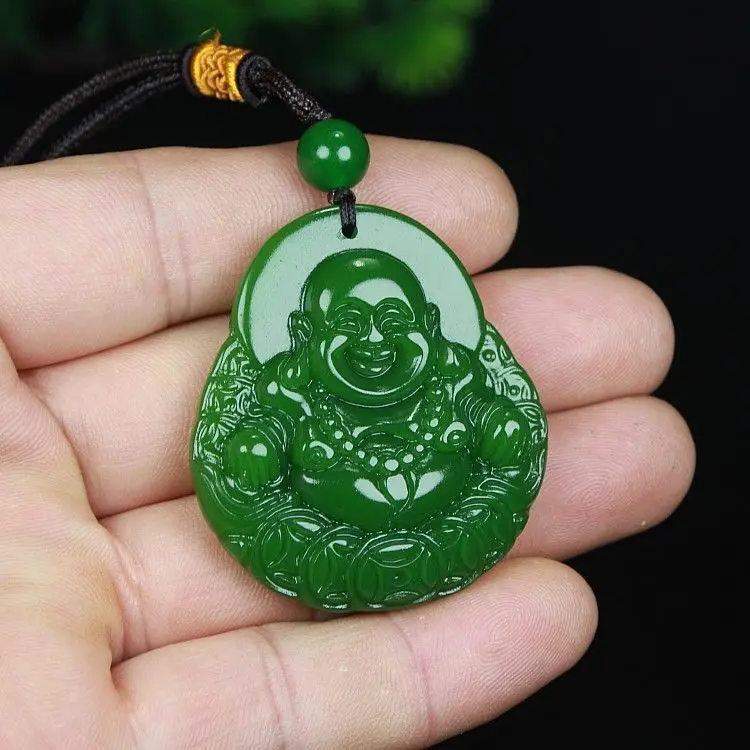 Turquoise Money Buddha Pendant Big Belly Maitreya Buddha Pendant Outer Mongolia Spinach Green Buddha Smile