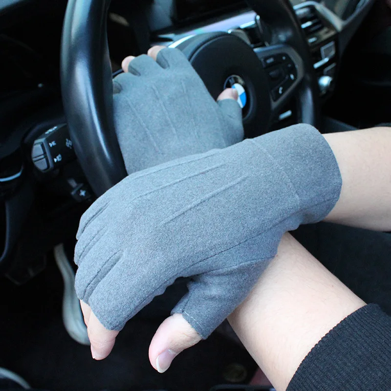 Man Spring Outdoor Sports Fishing Drive Ride Fitness Half-finger Gloves Keep Warm Keyboard Work Fashion Personality