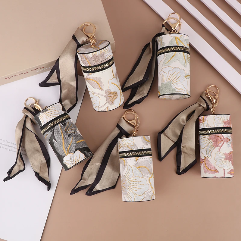 Vintage Mini Bucket With Scarf Coin Purse Embroidery Lipstick Storage Bag Earphone Bag Small Bag Pendant Fashion Accessories