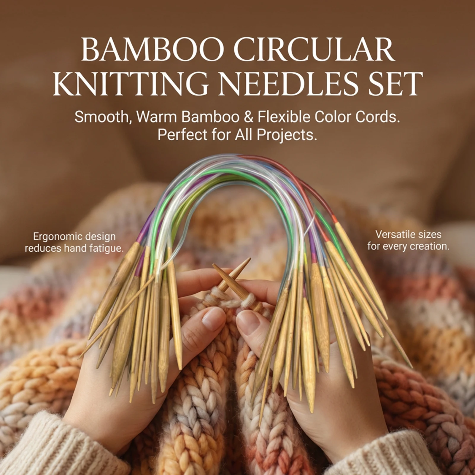 

Bamboo Circular Knitting Needles Set 18 Pairs Durable And Lightweight For Various Knitting Projects