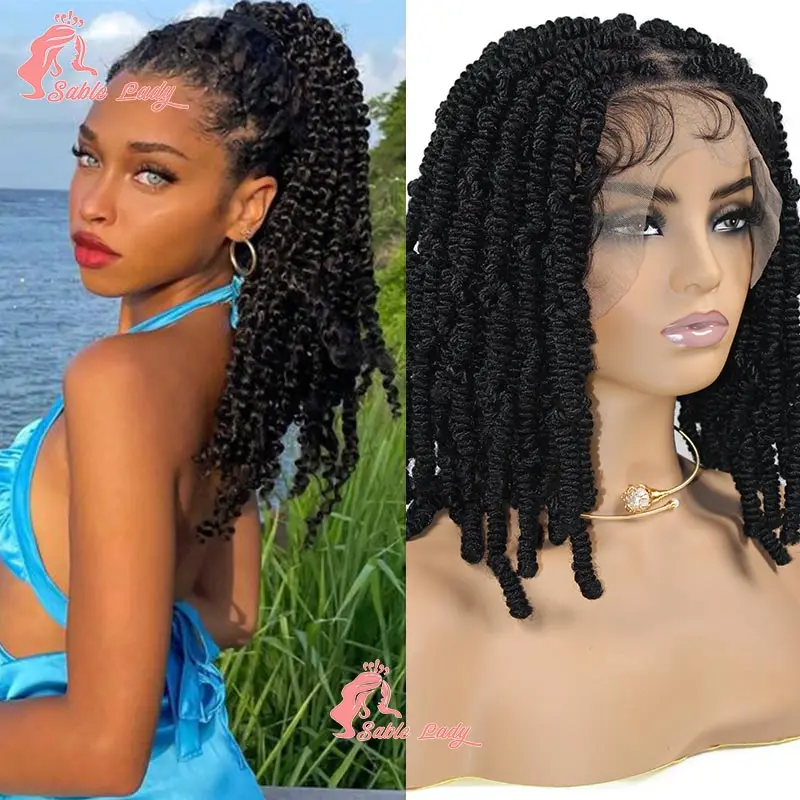 12-дюймові весняні закручені плетені перуки Синтетичні пристрасті Twist Crochet Braids Wig Box Knotless Full Lace Braiding Wig Lace Frontal Wig