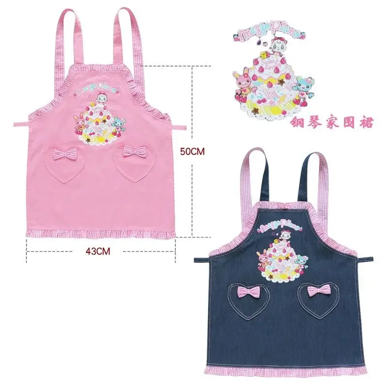 Japanese Sweet Cartoon Bow Love Apron 2024 New Children Overalls Household Clothes Fairy Y2k Aesthetic Dustcoat Girl Pinafore