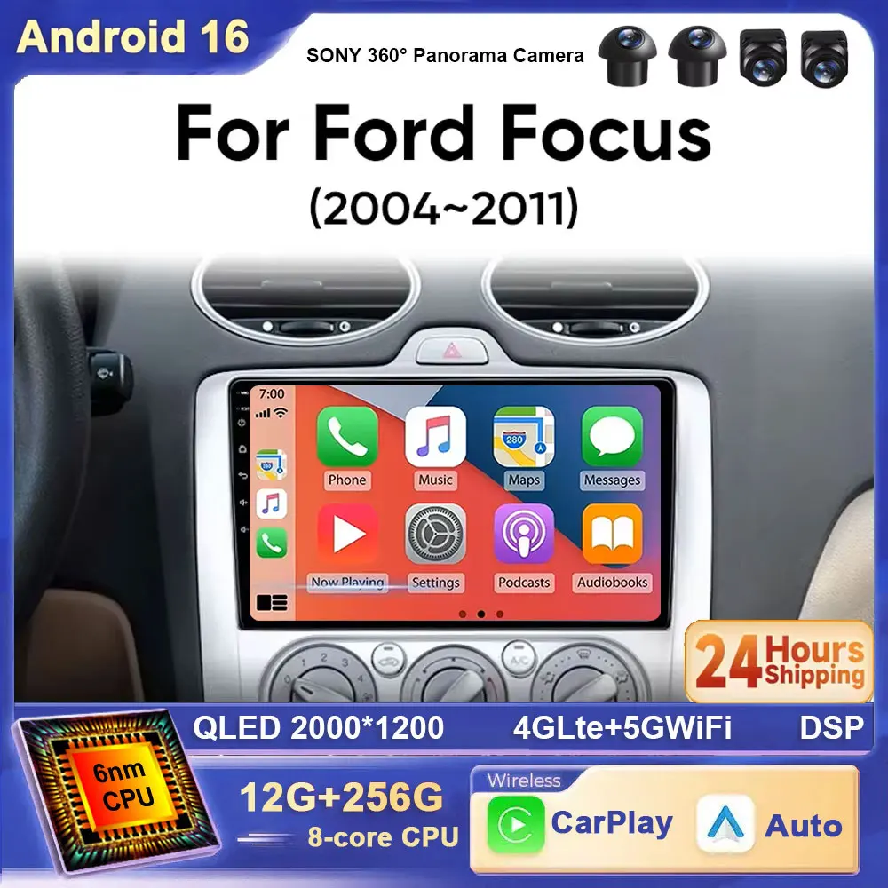 Android 16 Car radio For Ford Focus 2 3 Mk2 Mk3 2004-2011 Car Radio Multimedia Player Navigation GPS Carplay Auto Stereo I