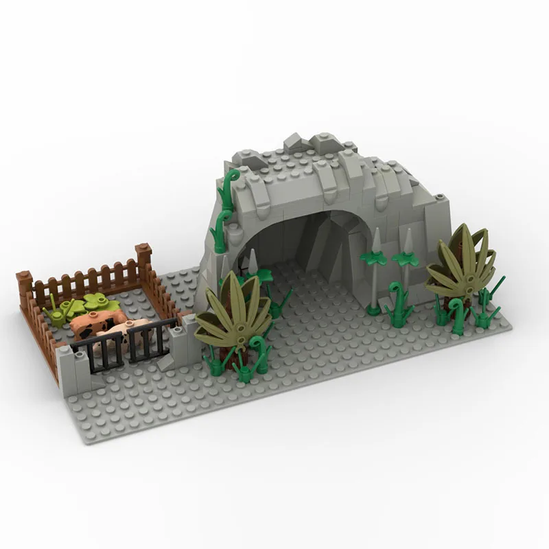 DIY Cave Building Blocks Set Mountain Pig Farm Caveman Stone Age Wilderness Scene Creative Toy Compatible Bricks For Kids Gift