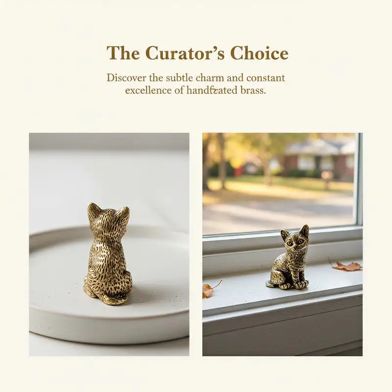 Messing-Mini-Katzenfigur mit Gravierter Textur, Winzige Metallstatue, Heimdekoration für den Schreibtisch, Sammlerstück, Geschenk für Katzenbesitzer – Detail 14