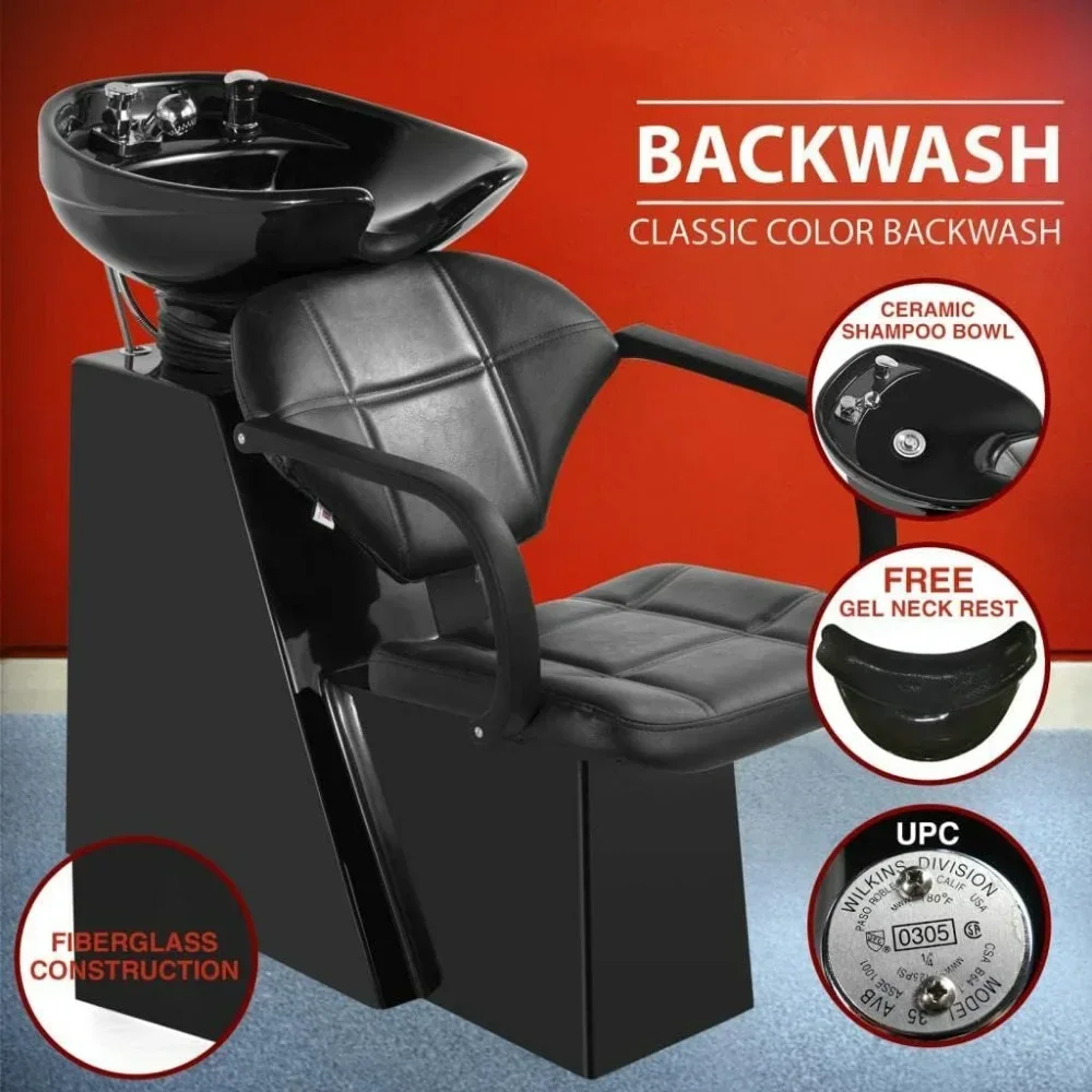 Backwash Barber Chair, with Adjustable Ceramic Bowl Sink T for Salon Beauty Spa Equipment,  Shampoo Chair (Black)