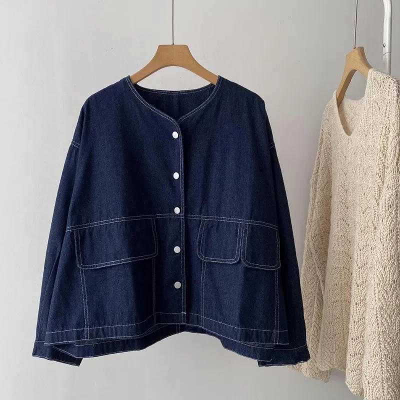 

Retro Japanese Sle Long Sve Denim Jaet Women's Autumn 2025 New Small Size Casual Student Versatile Jaet Top