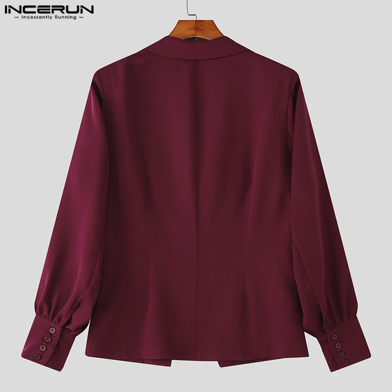 INCERUN ผู้ชายเบลเซอร์สีทึบกลวงออกแขนยาวลำลองชายสูทสตรีทแวร์ฤดูใบไม้ร่วง 2025 แฟชั่นบางเสื้อผู้ชาย S-5XL