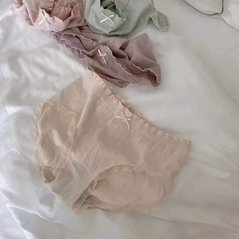 4 قطعة الحلو منتصف الخصر الدانتيل Bowknot سراويل القطن المنشعب رقيقة سلس ملخصات الملابس الداخلية الملابس الداخلية للنساء هدايا