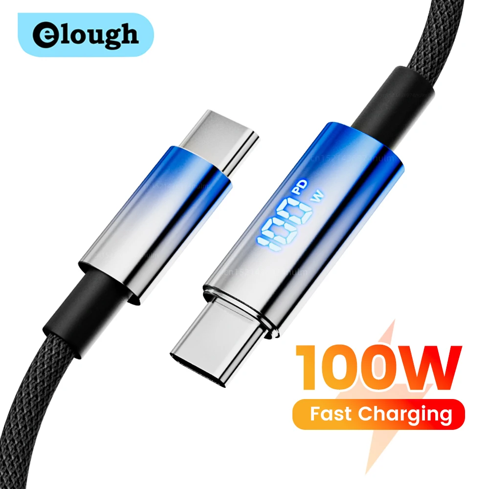 Elough 100W cavo da USB tipo C a tipo C ricarica rapida Display digitale cavo da USB C a USB C per cavo dati Samsung Huawei Xiaomi