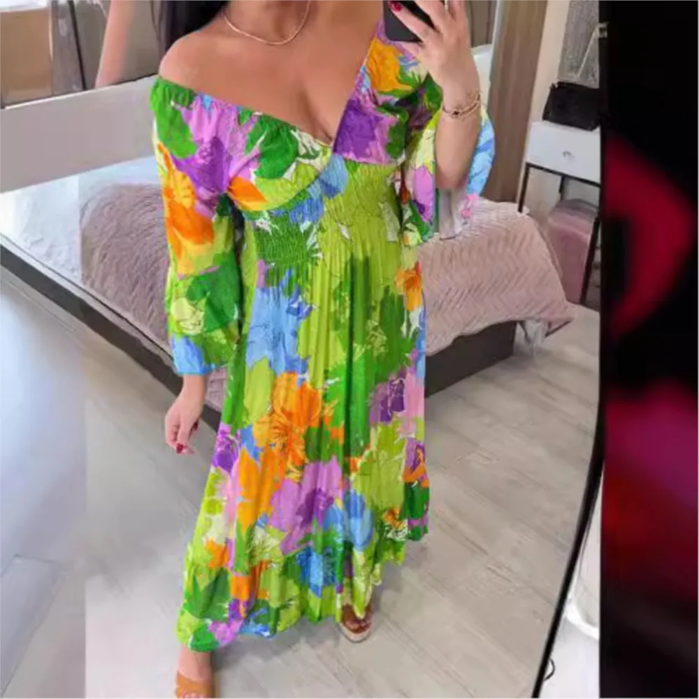 

New Women's Long Dress Spring Fashion Long Sleeve Chic Swing Maxi Dress Elastic Waist Loose Dressess Feminine Elegant Midi Robe