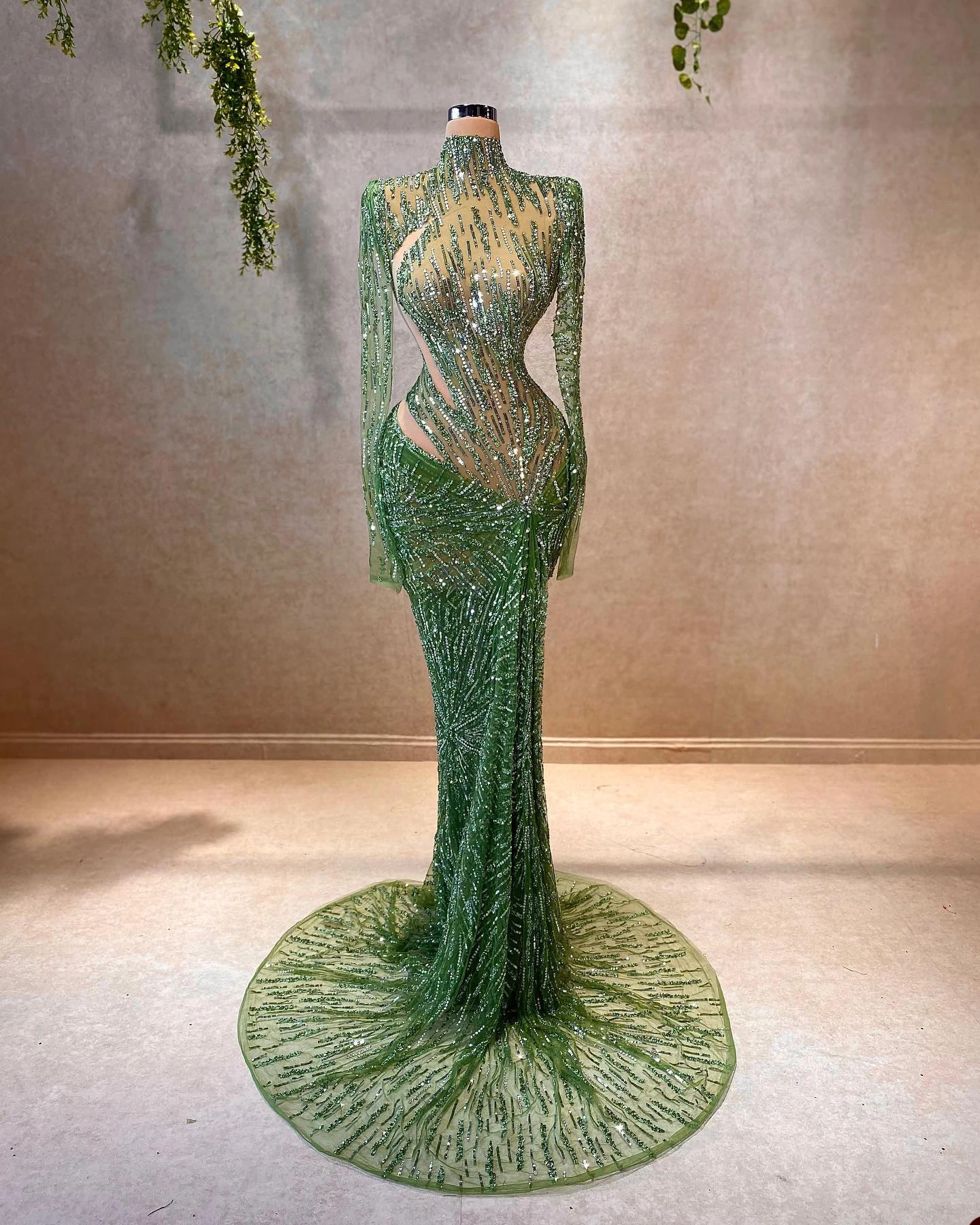 Robes de bal sexy robe de soirée sirène manches longues col haut paillettes dentelle appliques diamants perles fermeture éclair grande taille personnalisé