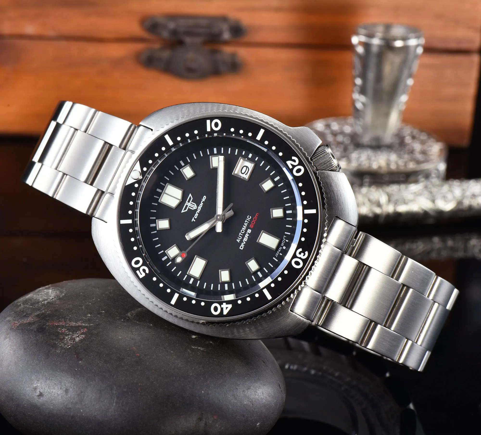 Tandorio 44mm Men's Automatic Mechanical Dive Watch Miyota 8215 PT5000 200M Waterproof Sapphire Glass Date C3 Luminous Hand view 2