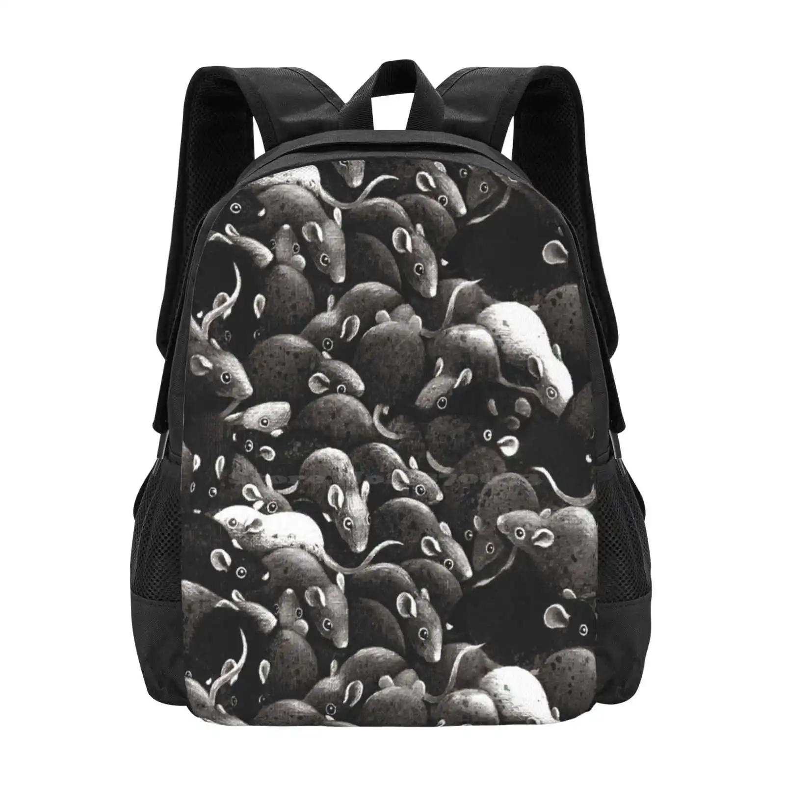 Bath Rats Ii bolsas Unisex, mochila para estudiantes, Animal, rata, ratón, baño, blanco y negro oscuro, patrón gris, recién llegados