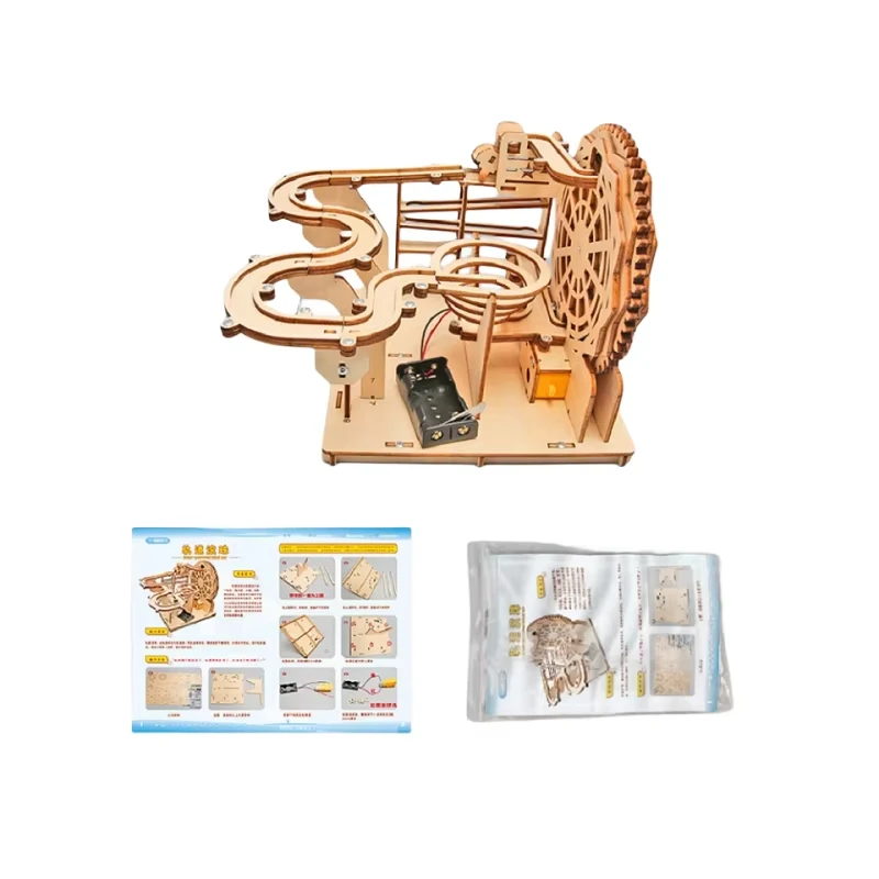 Quebra-cabeça de madeira 3d para crianças, presente, montanha-russa, corrediça de mármore, kit de madeira, modelo mecânico elétrico, brinquedo diy de construção