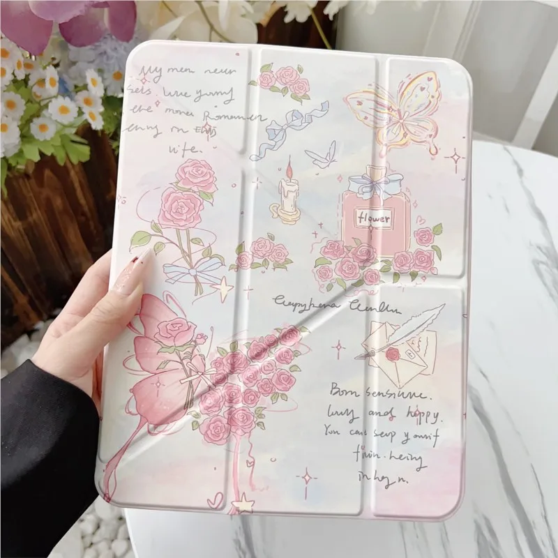 Butterfly Floral pattern with Pencil Holder Tablet Case for iPad Mini6/7 8.3in 5/6 9.7in Air(2019)10.5in 7/8/9th 10.2in Cover