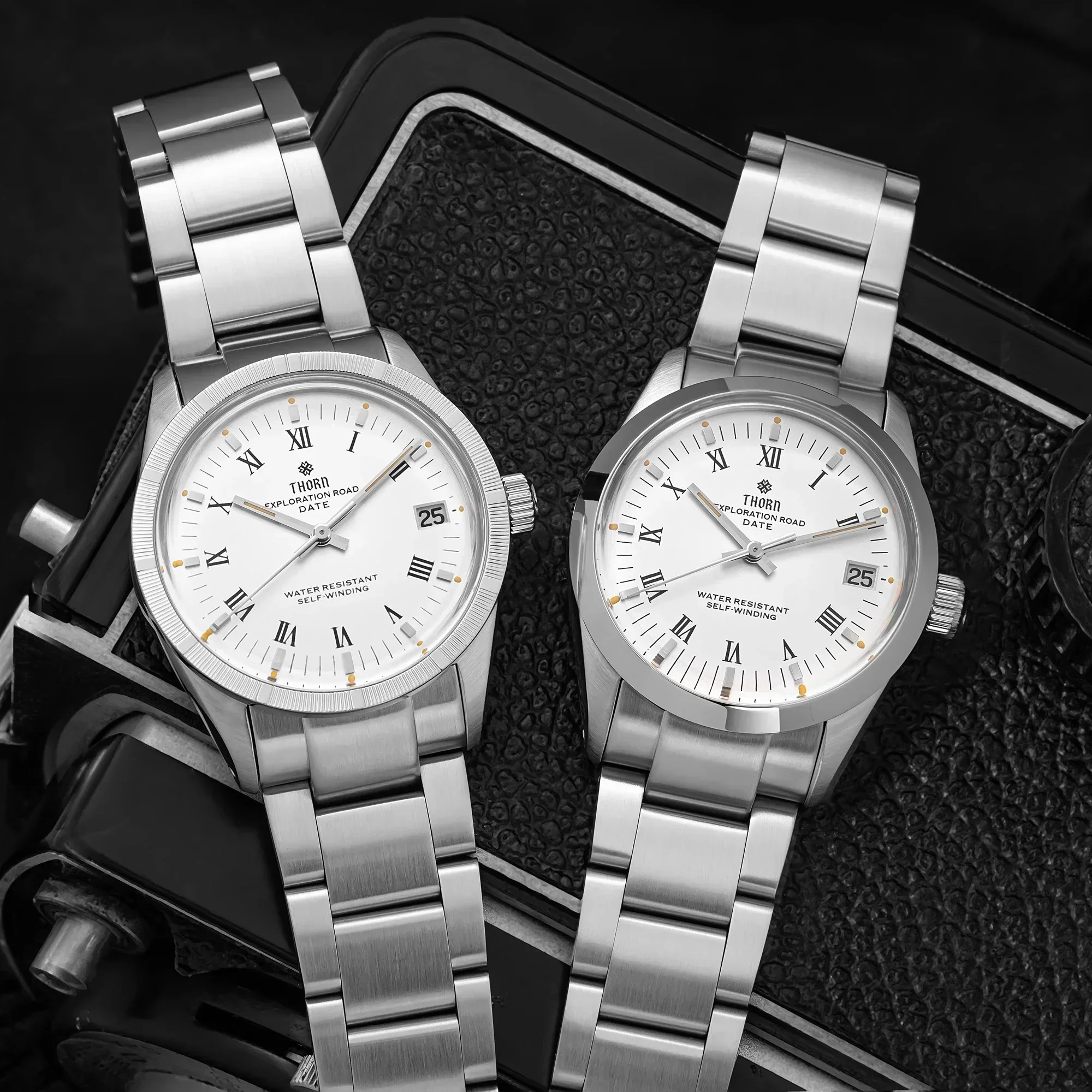THORN T004 34mm Retro Men's Watch PT5000 Automatic Movement Watch Hemisphere Sapphire Luminous 100M Waterproof Lovers Wristwatch