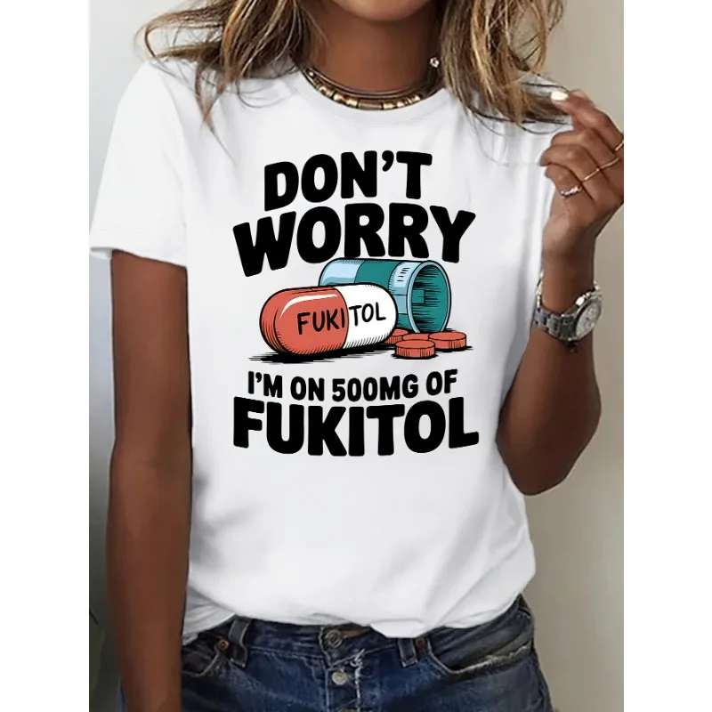 

Женская футболка с рисунком Fukitol «Не волнуйтесь, я занимаюсь 500 мг», дышащая, удобная, модная, повседневная модная футболка в стиле Харадзюку