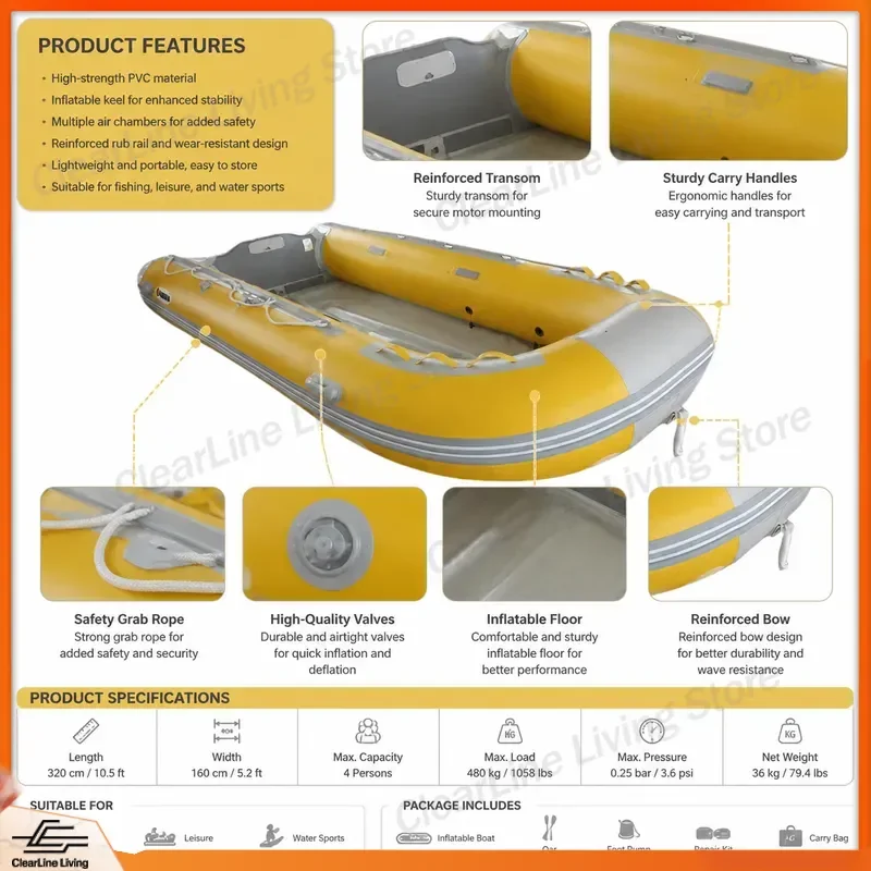 Small PVC Inflatable Fishing Boat Ribbed Hypalon Dinghy with Motor Custom Cheap Kayak Raft Canoe for Lake River Sea Sport