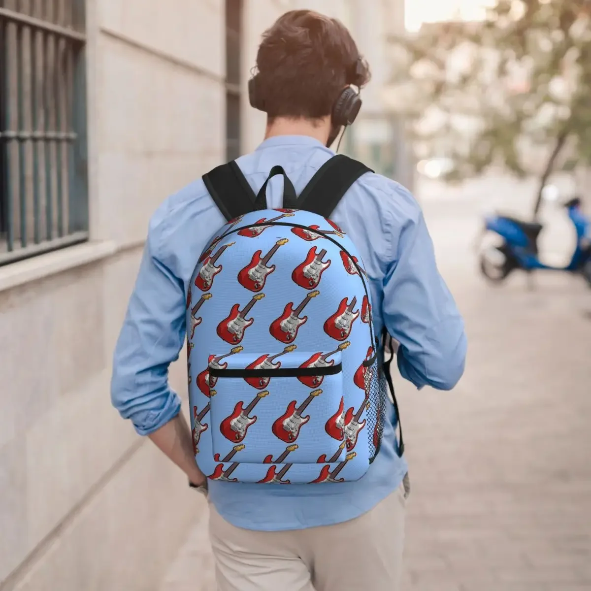 Red Cartoon Electric Guitar Student Backpack School Bag Hiking Travel Daypack for Boys Girls Bookbag Shoulder Bags