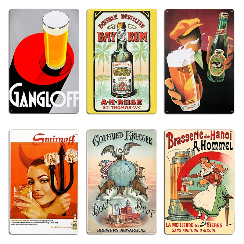 Vodka Martini Una propuesta devilosamente seca Cerveza de gangloff roja Luz de vidrio grande Ale Lager Pilsen Publicidad Cartel de chapa de metal Póster