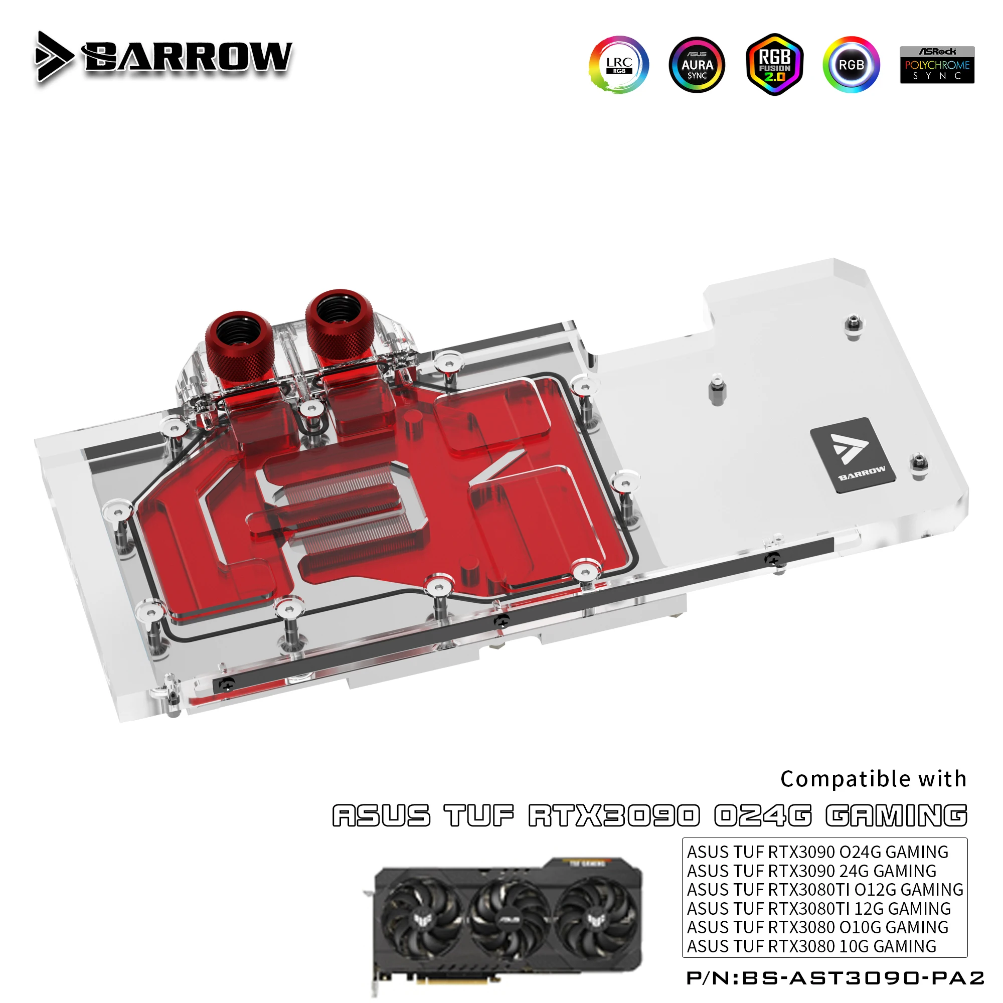 

BARROW GPU Water Block for ASUS TUF RTX3080 O10G/3080Ti O12G/RTX3090 O24G GAMING Graphics Card Full Cover 5V BS-AST3090-PA2