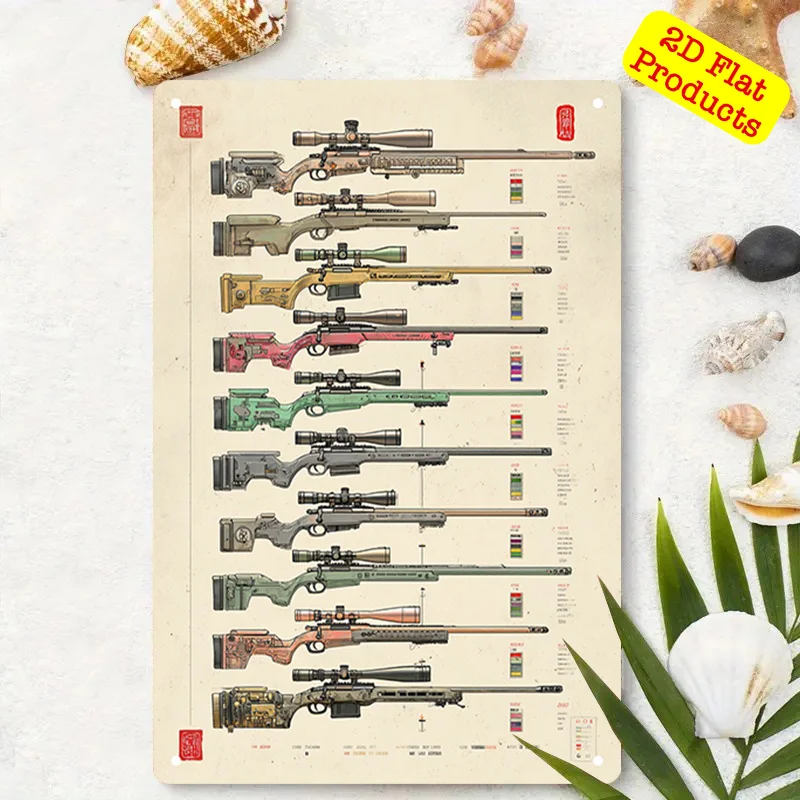 Tactical Rifle Wall Art 9 Designs Aluminum Poster 7.87x11.81 Inch