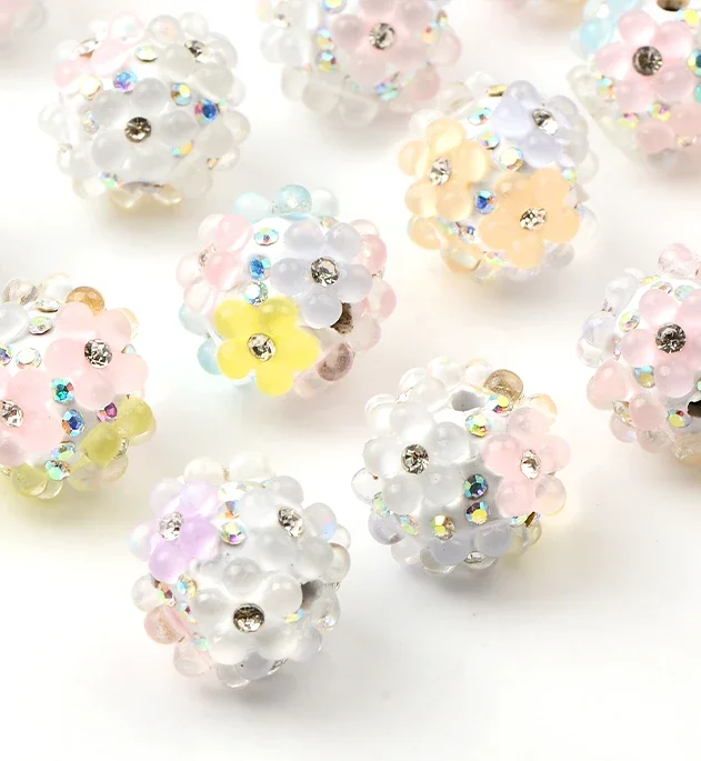 4pcs Mixed Transparent Flower Balls Round Beads for Jewelry Making DIY Bracelet Phone Pen Bag Chain Beaded Decors Accessories