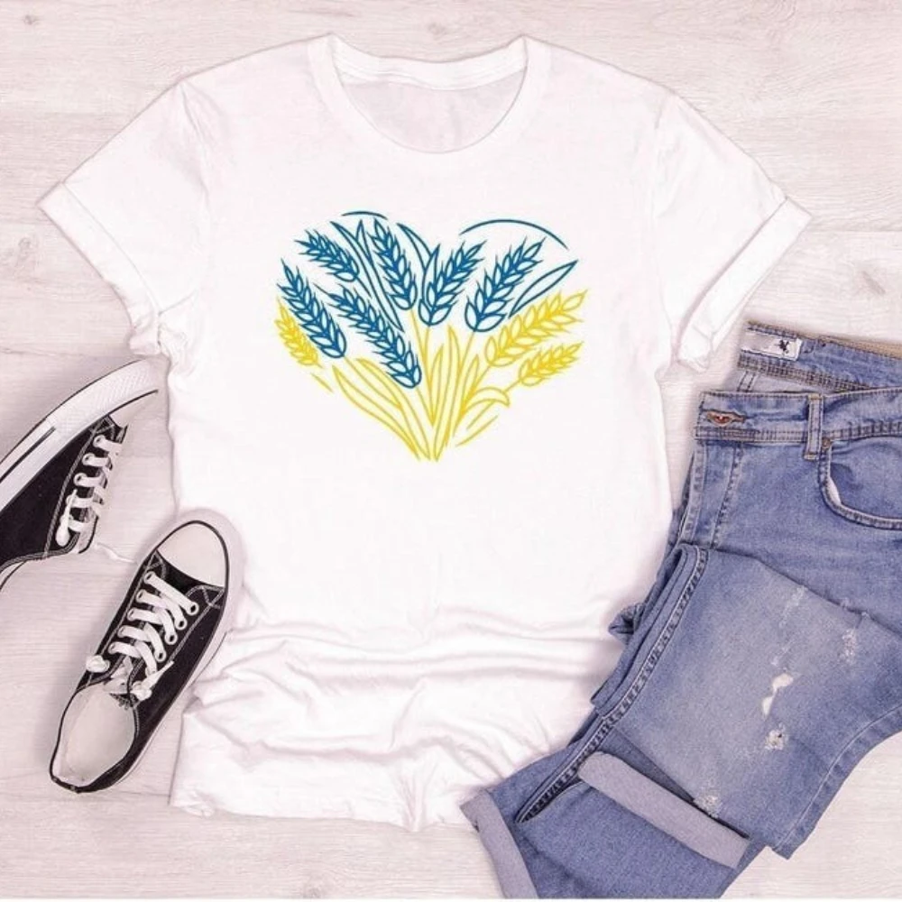 Ukraine Shirt Ukrainian Heart Flag Color T-Shirt Ukraine Wheat T-Shirt Simple Casual Daily Life Men Women Unisex Cotton Tops