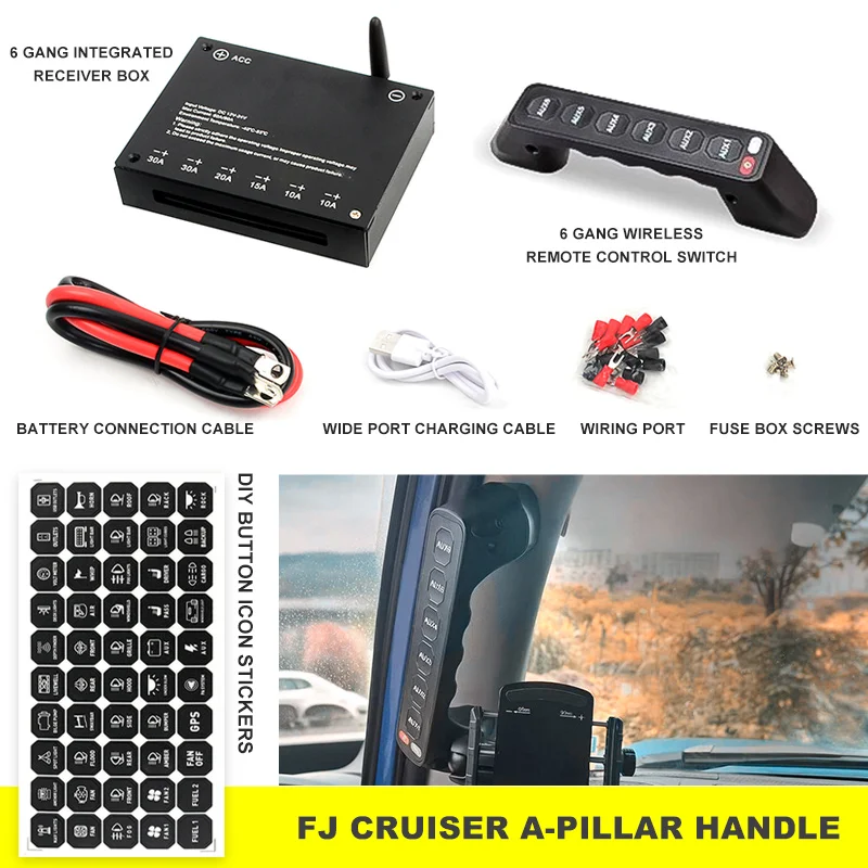 

6 Gangs Switch Panel for Toyota LC HILUX HIACE FJ CRUISER TUNDRA LAND CRUISER PRADO A-Pillar Grab Handle Control Box 12V 24V