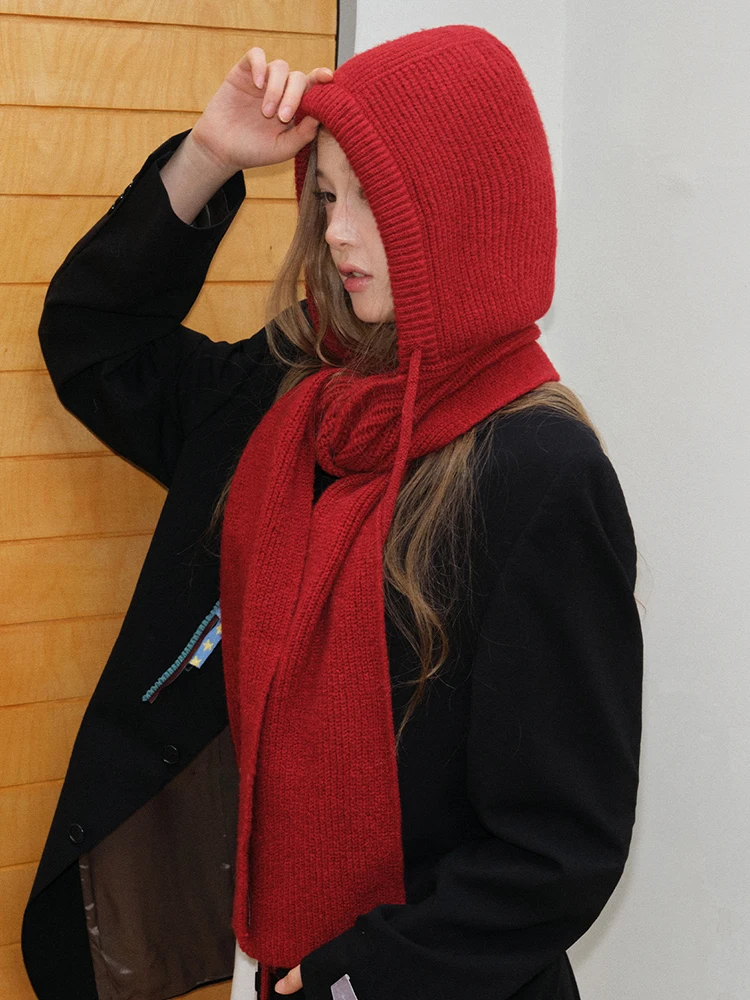 Gestrickte Mützen aus Wollmischung für Männer und Frauen, Sturmhaube, Winter, warm, Unisex, Kapuzenmütze, Halskragen, Schal, Mütze, Skimütze, kalte Hüte – Detail 2