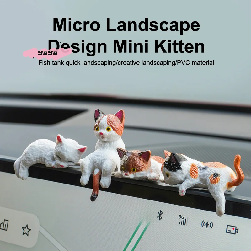 S-5 Stück Niedliche Cartoon-Katzen-Ornamente Mini Schlafende Katzen-Deko für Auto-Mittelkonsole Navigationsbildschirm Auto-Innenausstattung
