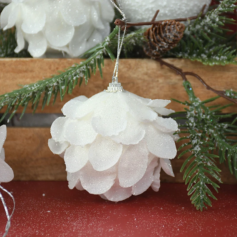 3Pcs White Christmas Balls Ornaments Flower Shape Xmas Ball Christmas Tree Hanging Decoration New Year Home Decor Navidad 2025