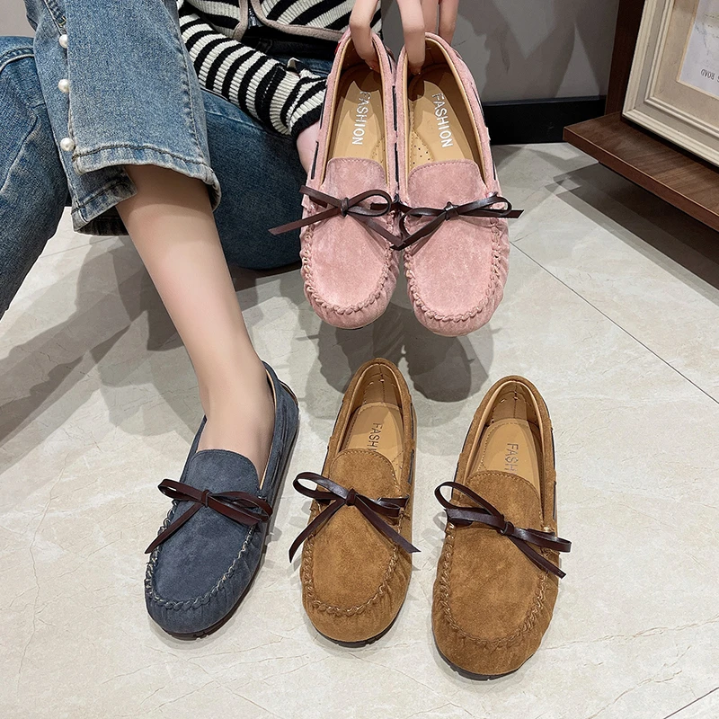 Women's Casual Non-slip Flat Shoes Spring and Autumn Popular Round Head Joker Soft-soled Comfortable Shallow Bean Shoes.