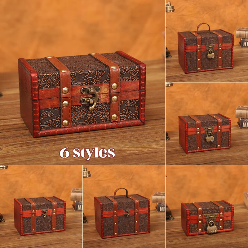 European Style Retro Wooden Lockable Storage Box Wooden Treasure Box Organizer Secret Room Escape Props Decorations Box